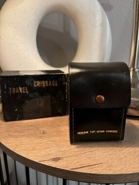 VTG Travel Cribbage Set Genuine Leather Cowhide Case Japan Complete set